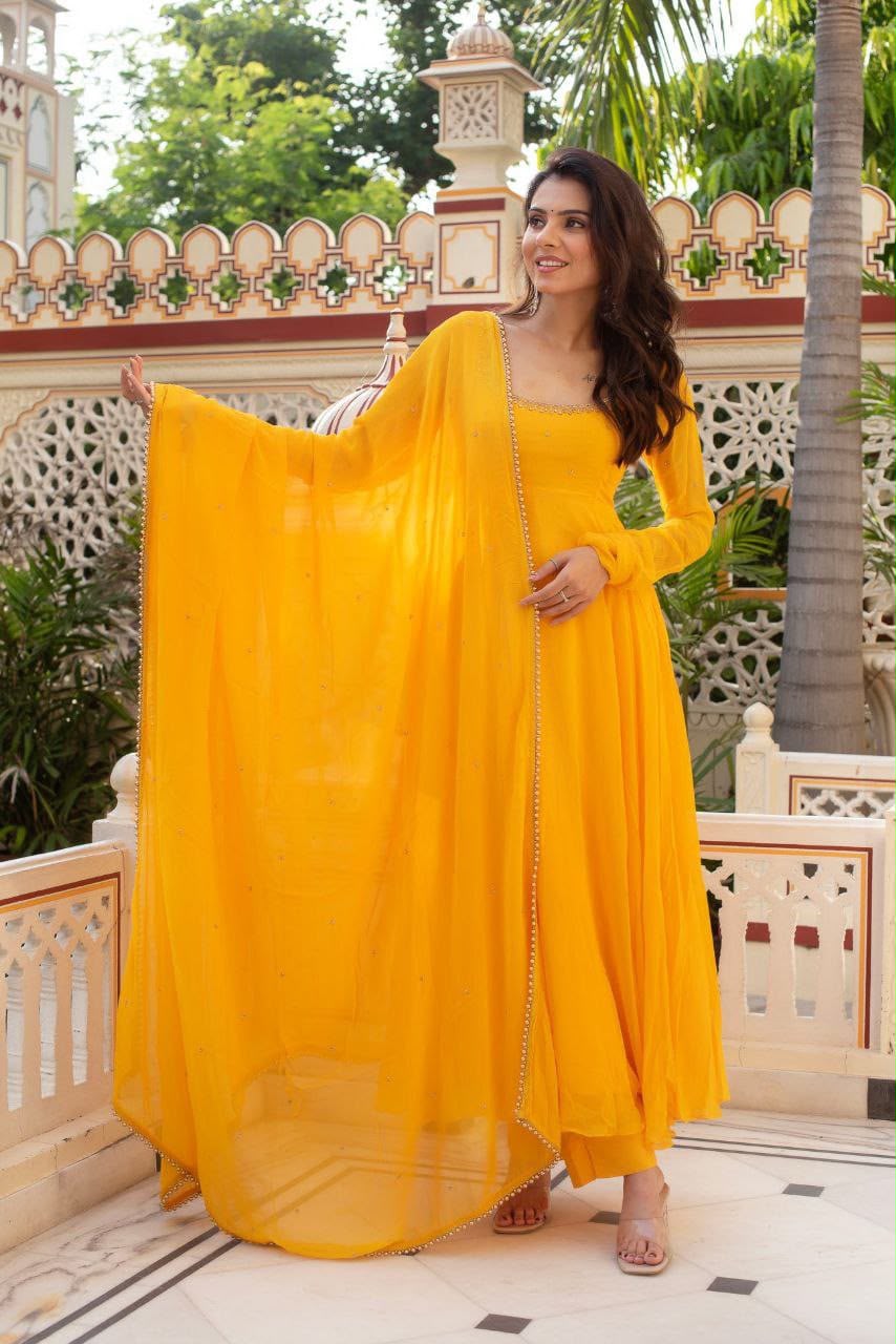 Sanvi Georgette Anarkali Suit Set with Handwork & Dupatta
