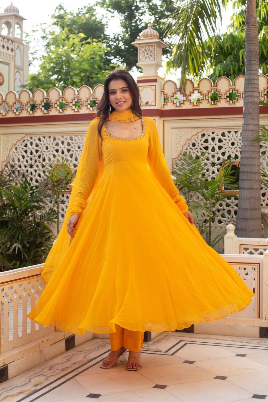 Sanvi Georgette Anarkali Suit Set with Handwork & Dupatta