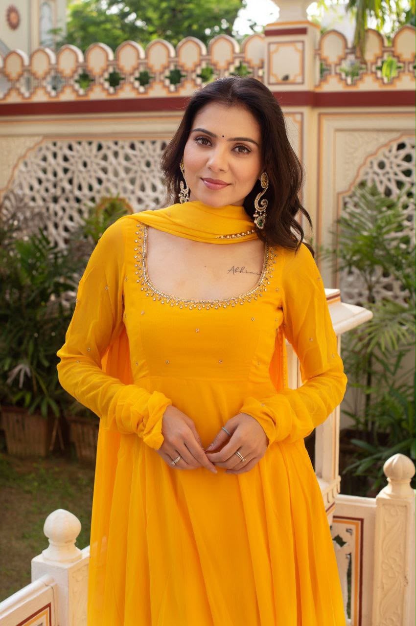 Sanvi Georgette Anarkali Suit Set with Handwork & Dupatta