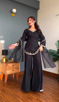 Designer Crepe Silk Sequence Embroidered Sharara Suit Set