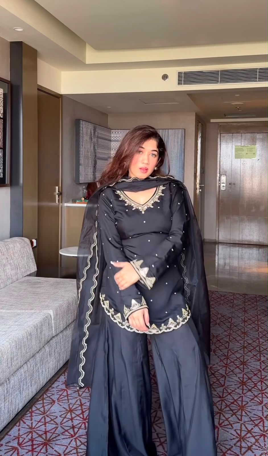 Designer Crepe Silk Sequence Embroidered Sharara Suit Set