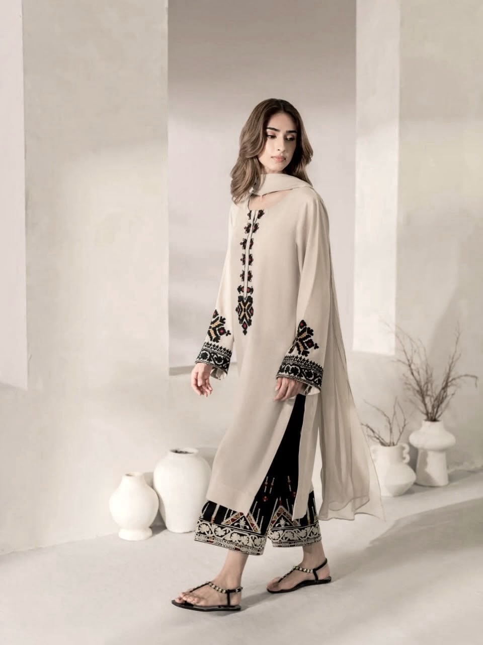 Designer Rayon Satin 3-Piece Kurti & Palazzo Set