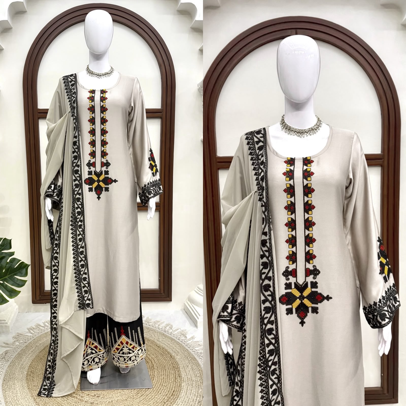 Designer Rayon Satin 3-Piece Kurti & Palazzo Set