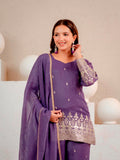 Embroidered Roman Silk Long Kurti & Cut Work Palazzo 3-Piece Set
