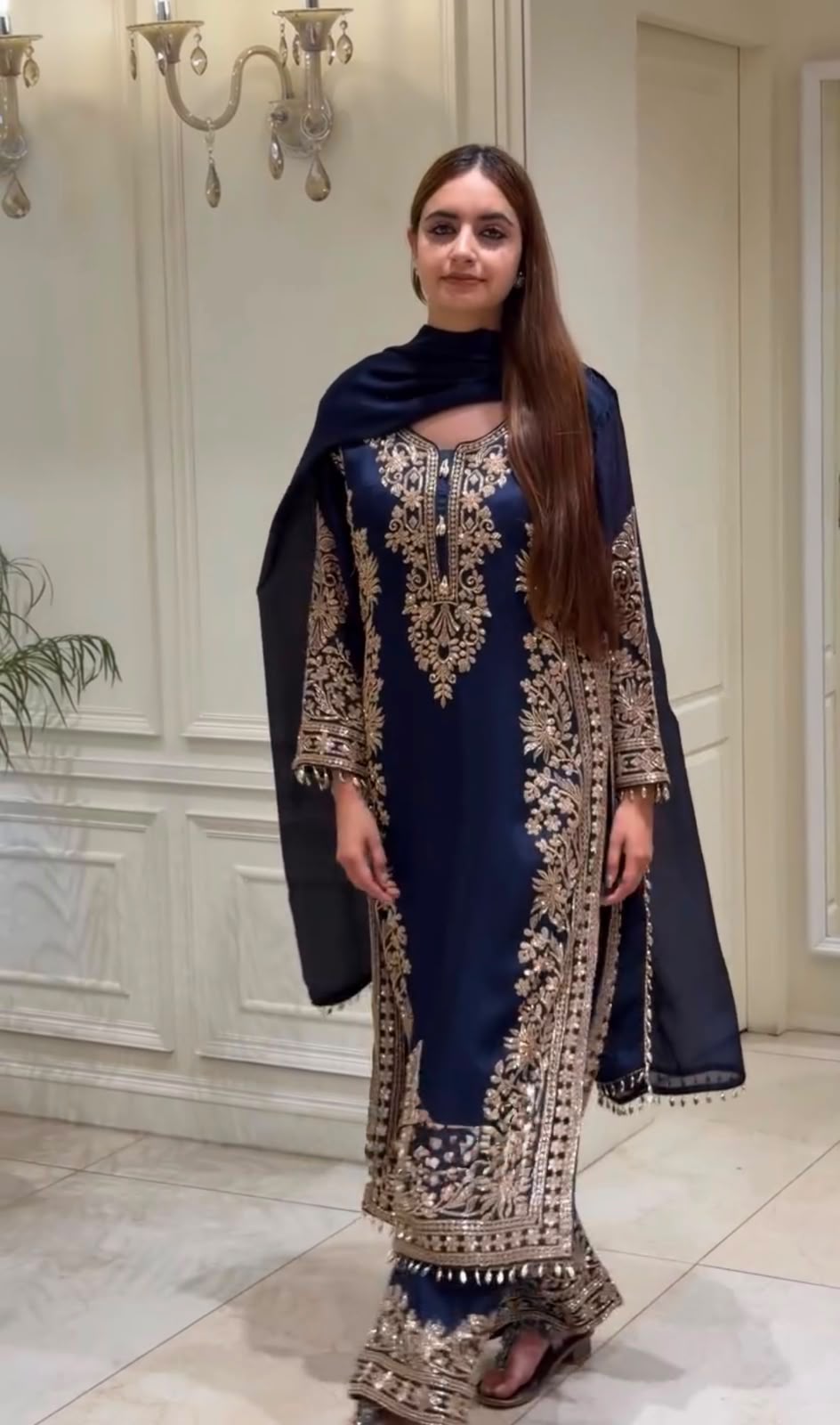3-Piece Faux Georgette Embroidered Kurti, Palazzo & Dupatta Se