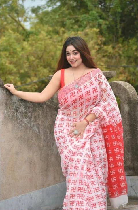 Mangalya Premium Digital Print Original Linen Saree with Tassels