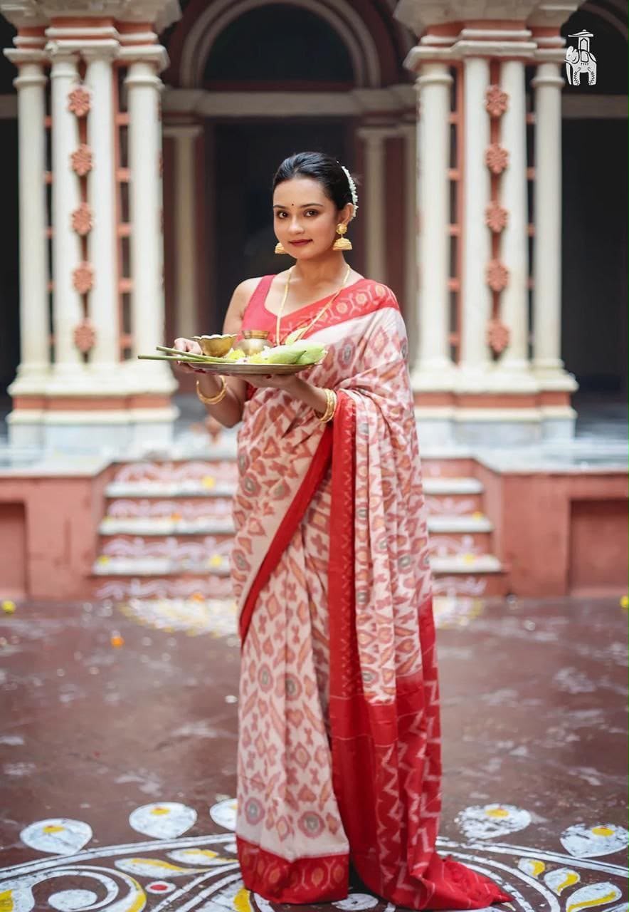 Mangalya Premium Digital Print Original Linen Saree with Tassels