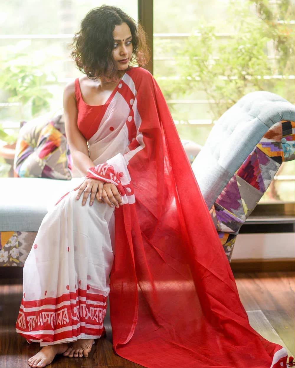 Mangalya Premium Digital Print Original Linen Saree with Tassels