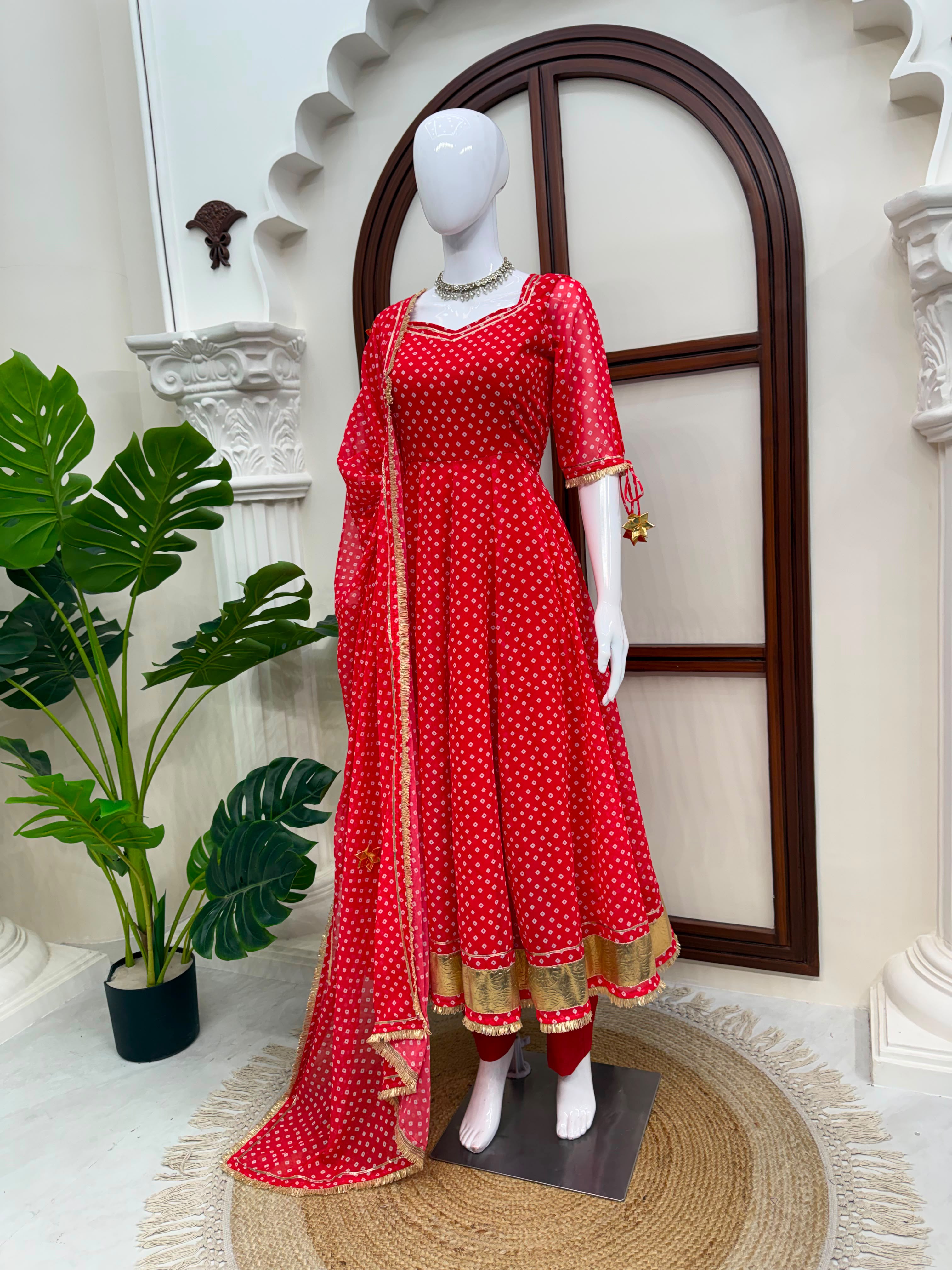 Digitally Printed Faux Georgette Flared Anarkali Set with Micro Cotton Pant & Dupatta