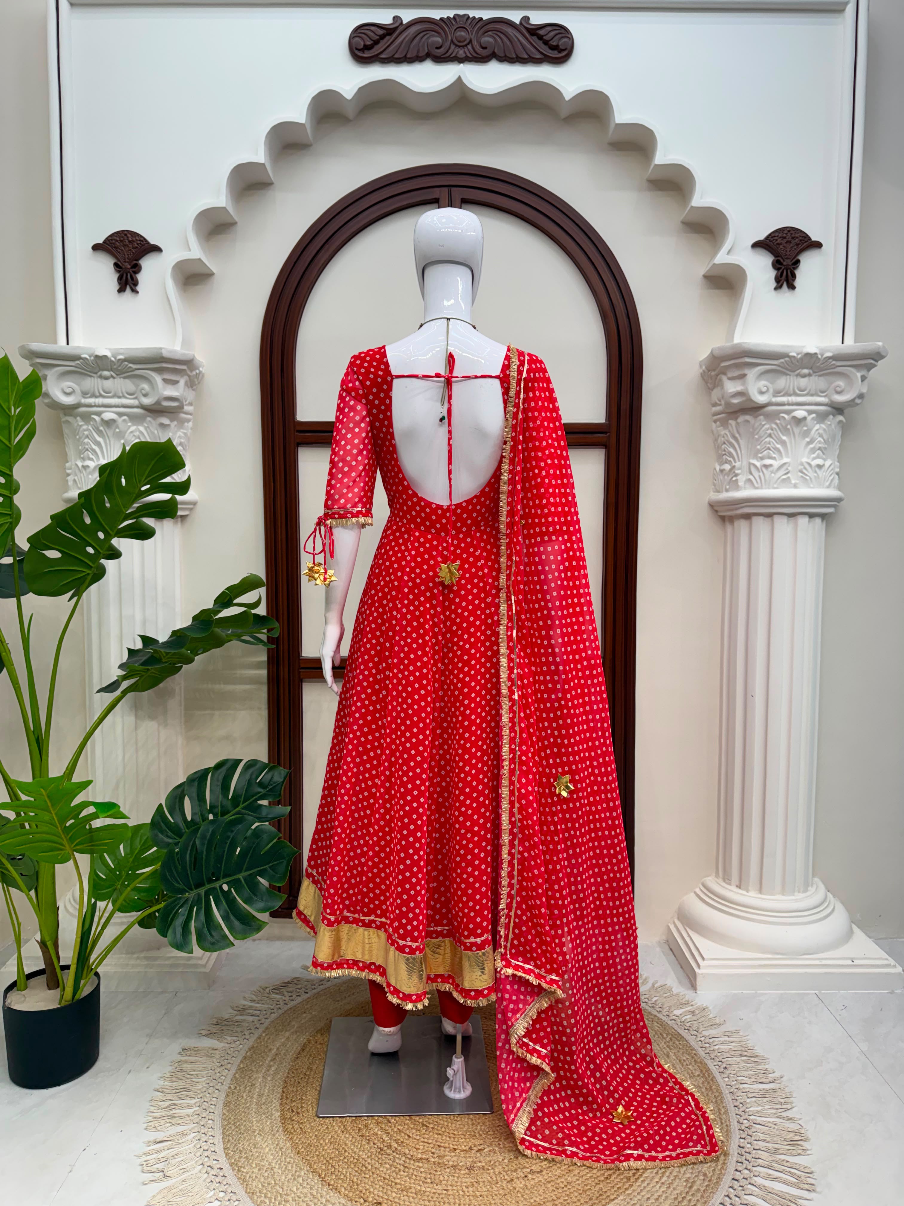 Digitally Printed Faux Georgette Flared Anarkali Set with Micro Cotton Pant & Dupatta
