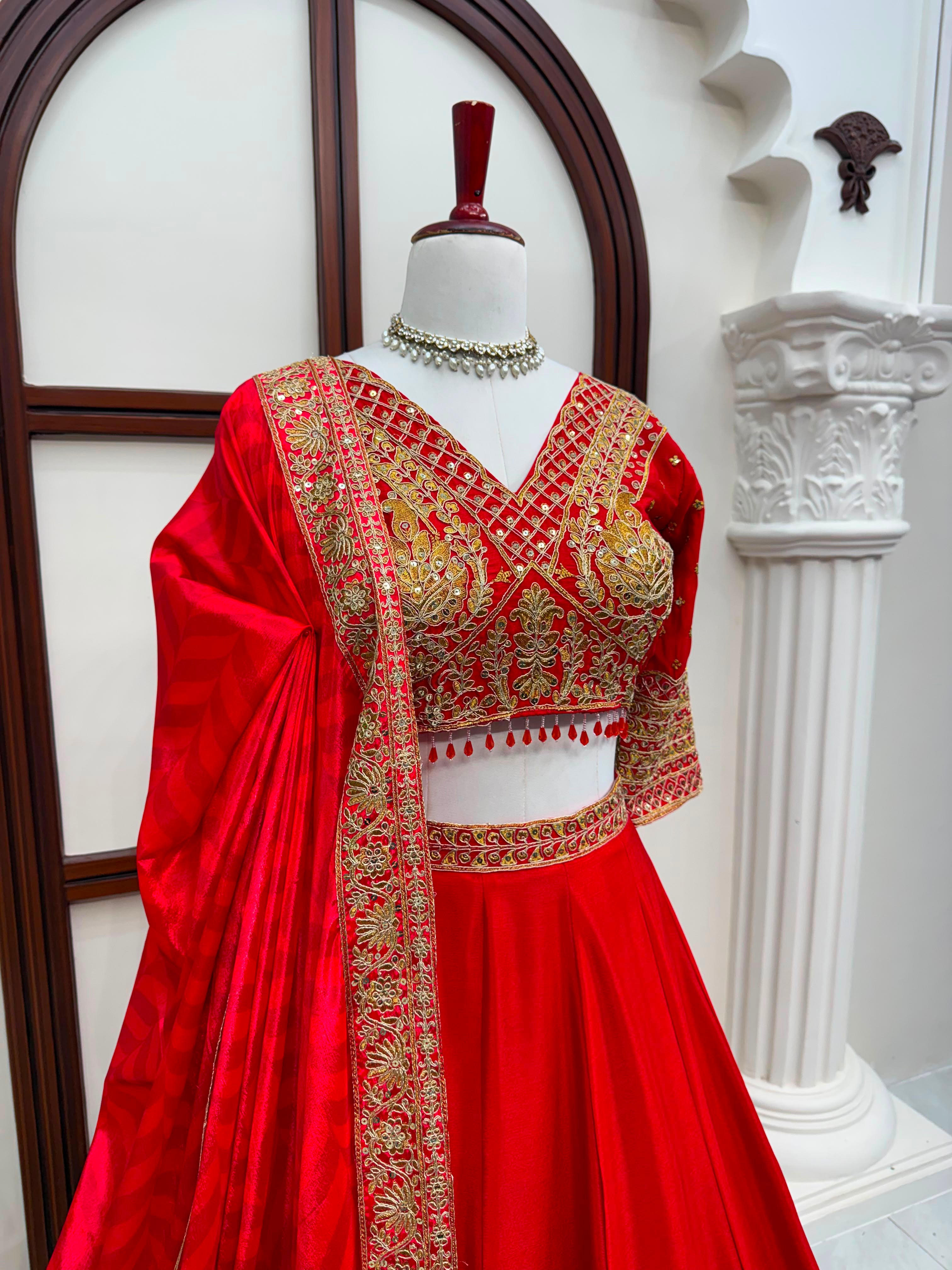 Heavy Chinon Silk Lehenga Choli Set with Sequence Coding Work & Digital Print Dupatta