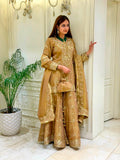 Heavy Sequin & Pearl Embroidered Pure Moss Silk Top, Palazzo & Dupatta Set