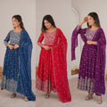 Designer Embroidered Heavy Faux Georgette Anarkali Suit Set with Pants & Dupatta