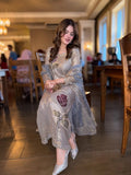 Dual Sequins & Pearl Embroidered Faux Georgette Suit Set with Pant & Dupatta