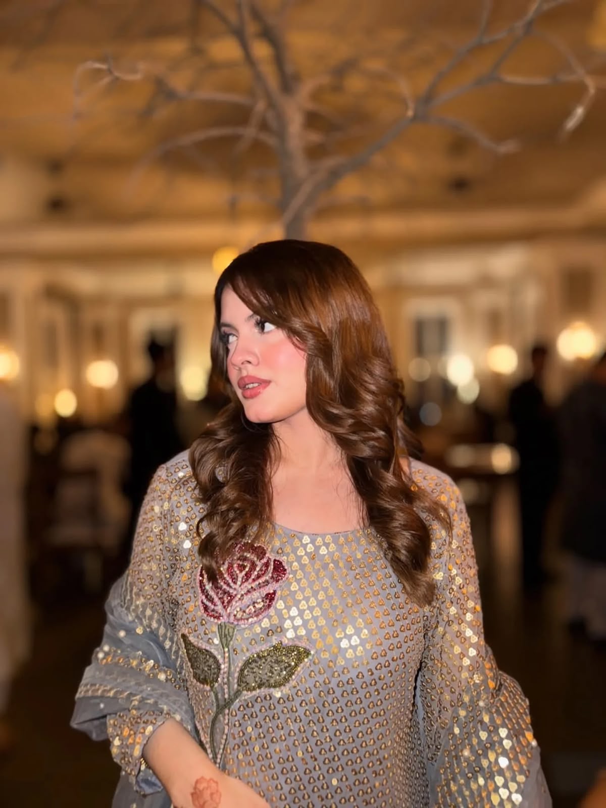 Dual Sequins & Pearl Embroidered Faux Georgette Suit Set with Pant & Dupatta