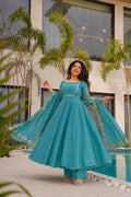 Fancy Embroidery & Sequence Work Heavy Silk Anarkali Gown Set with Pant & Dupatta
