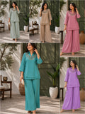 3-Piece Gold Crush Kurti & Palazzo Set with Embroidered Sequence Jacket