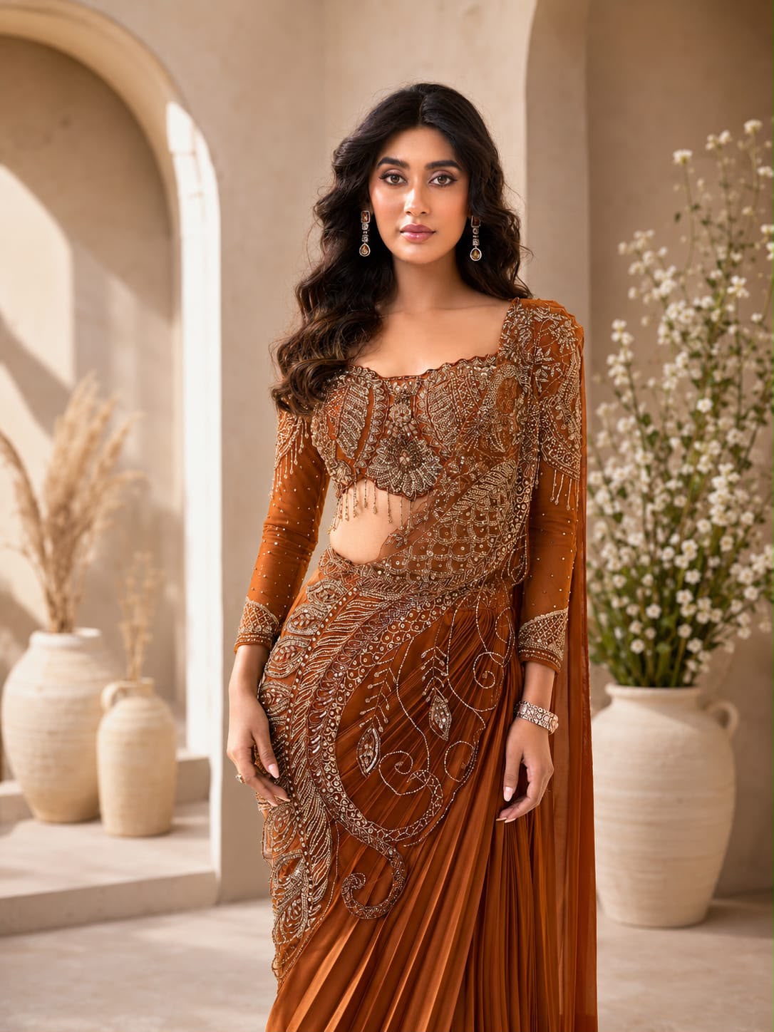 Ready-to-Wear Rangoli Silk Drape Saree with Embroidered & Sequined Blouse