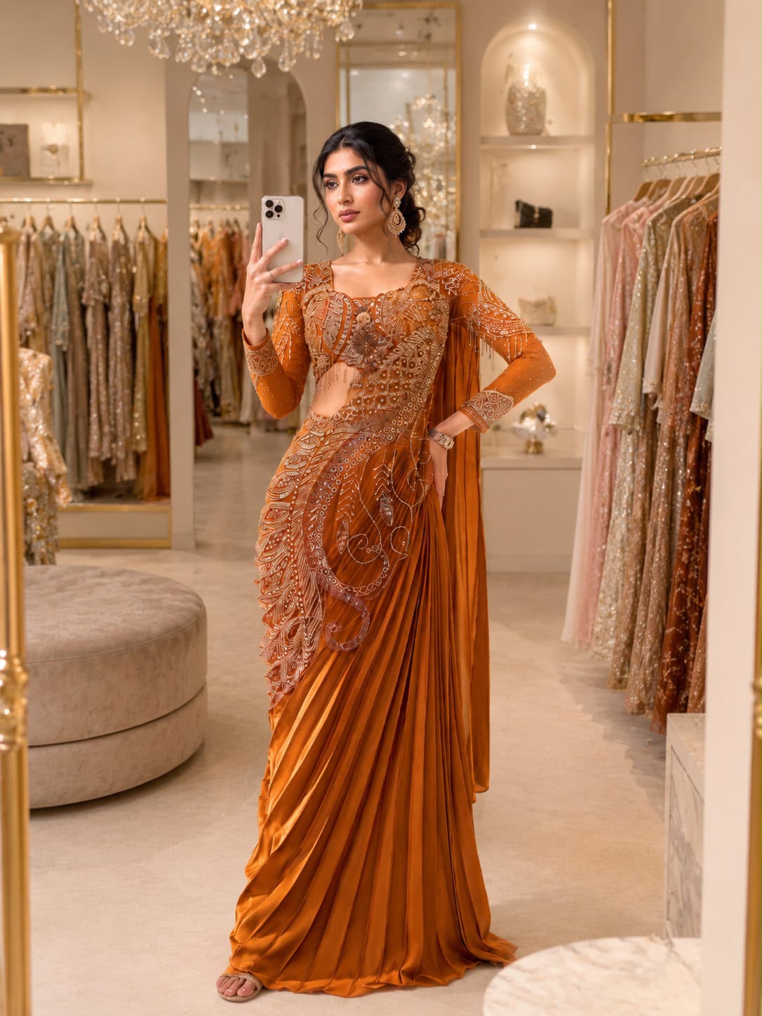 Ready-to-Wear Rangoli Silk Drape Saree with Embroidered & Sequined Blouse