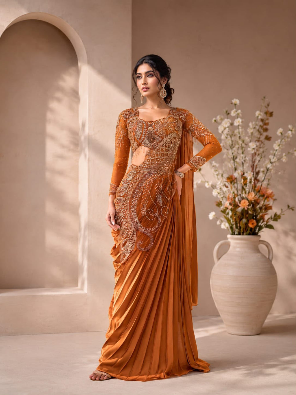 Ready-to-Wear Rangoli Silk Drape Saree with Embroidered & Sequined Blouse
