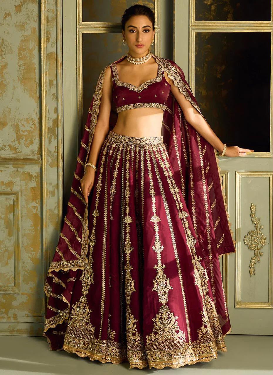 Kasturi Silk Heavy Sequins & Zari Lehenga Choli with Can-Can