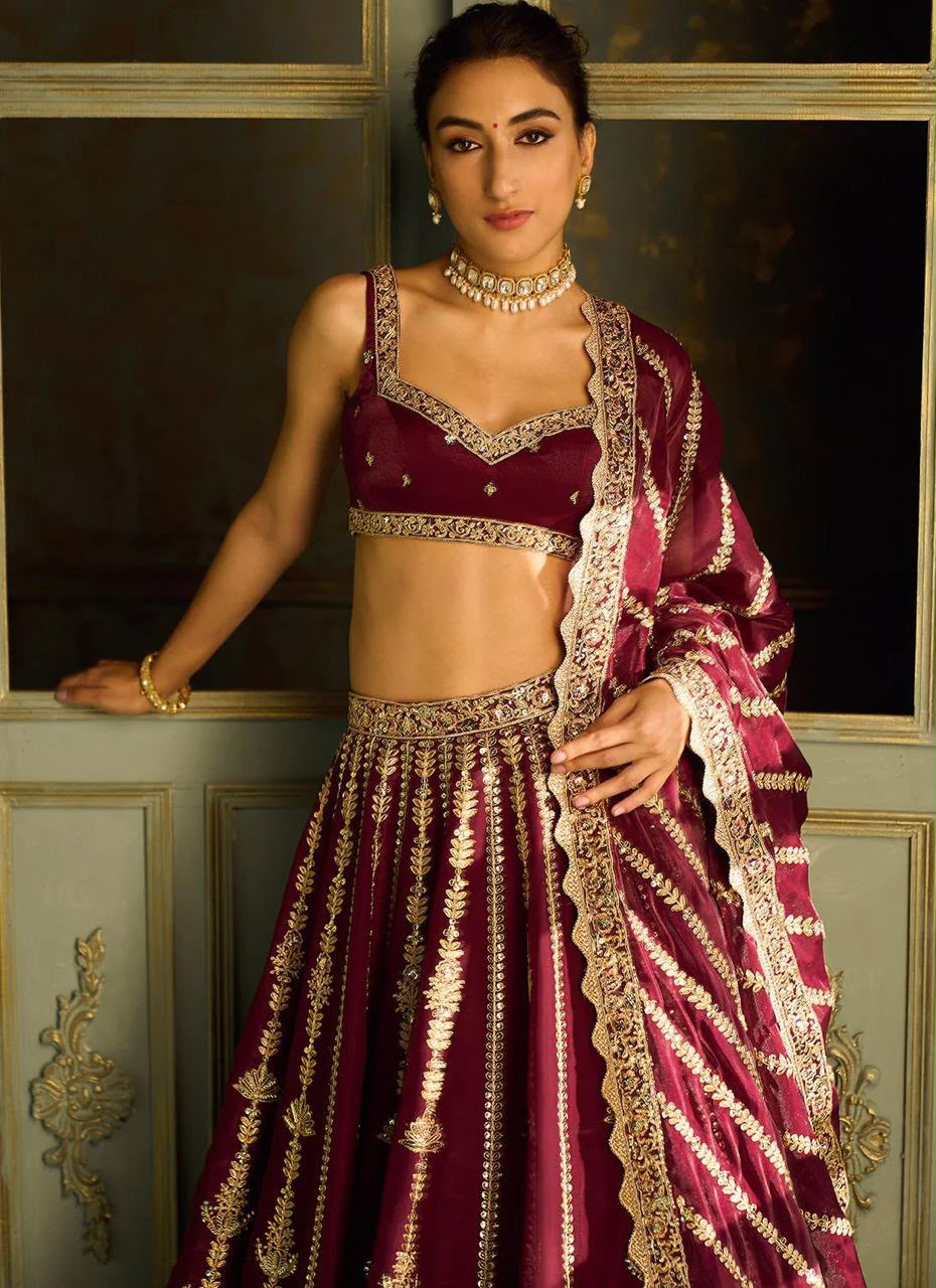 Kasturi Silk Heavy Sequins & Zari Lehenga Choli with Can-Can