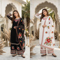Designer Faux Georgette Thread Embroidered Kurti & Palazzo Set with Digital Print Dupatta