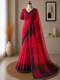 Soft Fandy Satin Saree with Floral Digital Print & Siroshi Cutwork Border