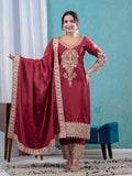 Heavy Sequence Coding Embroidered Pure Chinon Silk Suit Set with Pant & Dupatta