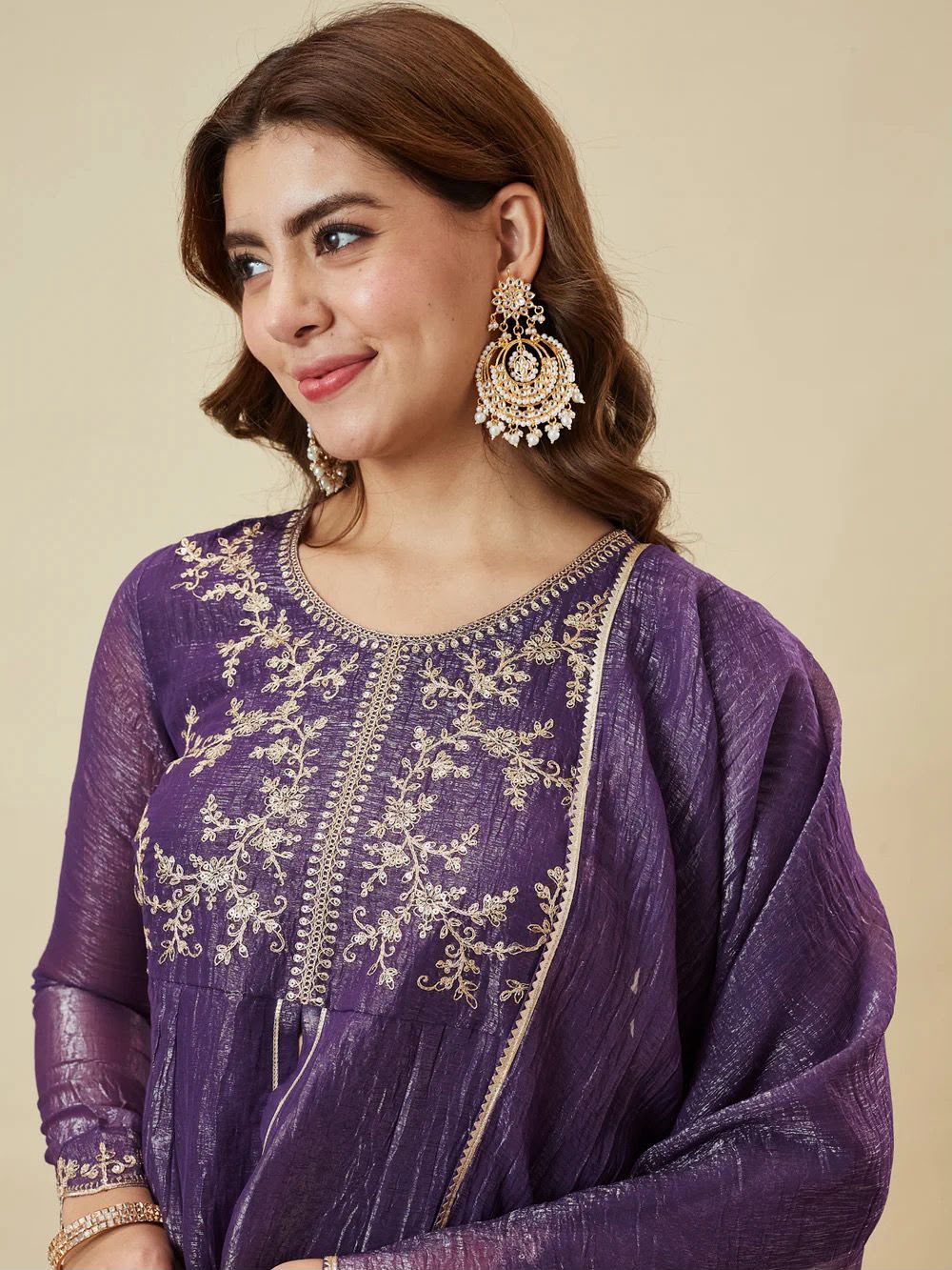 Designer Embroidered Crunchy Silk Short Kurta & Palazzo Set with Dupatta