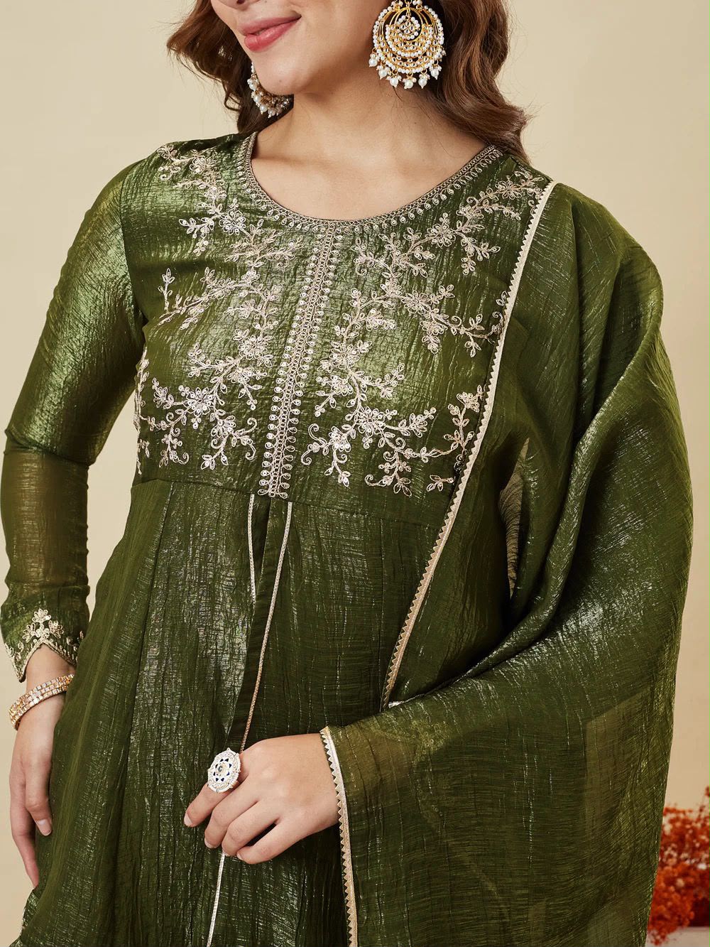 Designer Embroidered Crunchy Silk Short Kurta & Palazzo Set with Dupatta