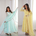 7.1-Meter Flared Heavy Faux Georgette Anarkali Suit Set with Thread Embroidery