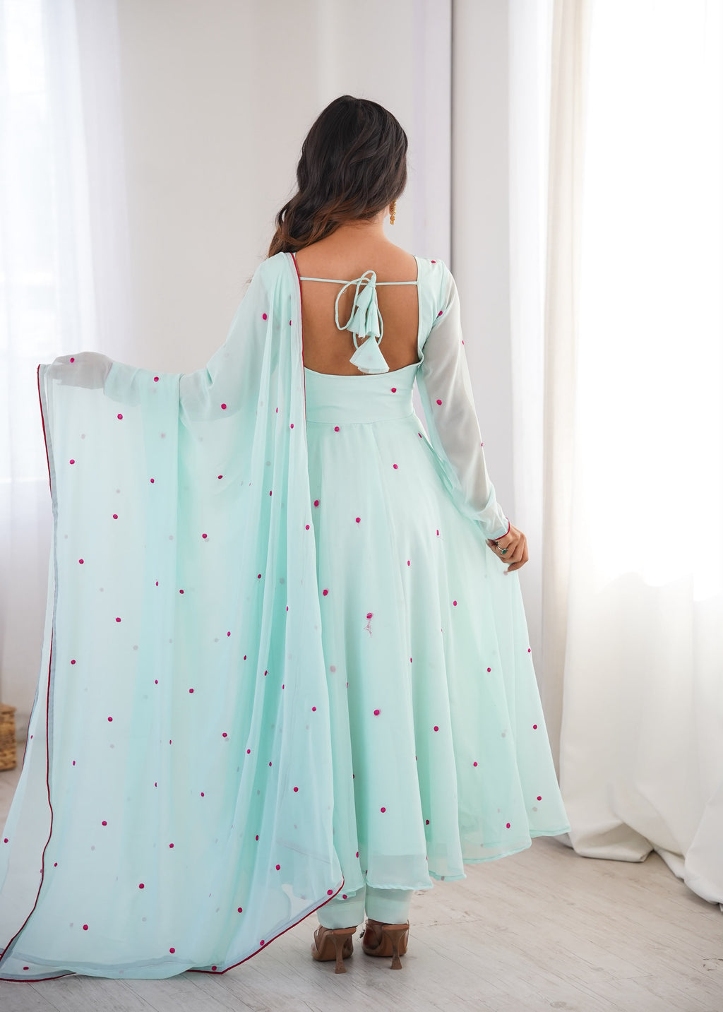7.1-Meter Flared Heavy Faux Georgette Anarkali Suit Set with Thread Embroidery