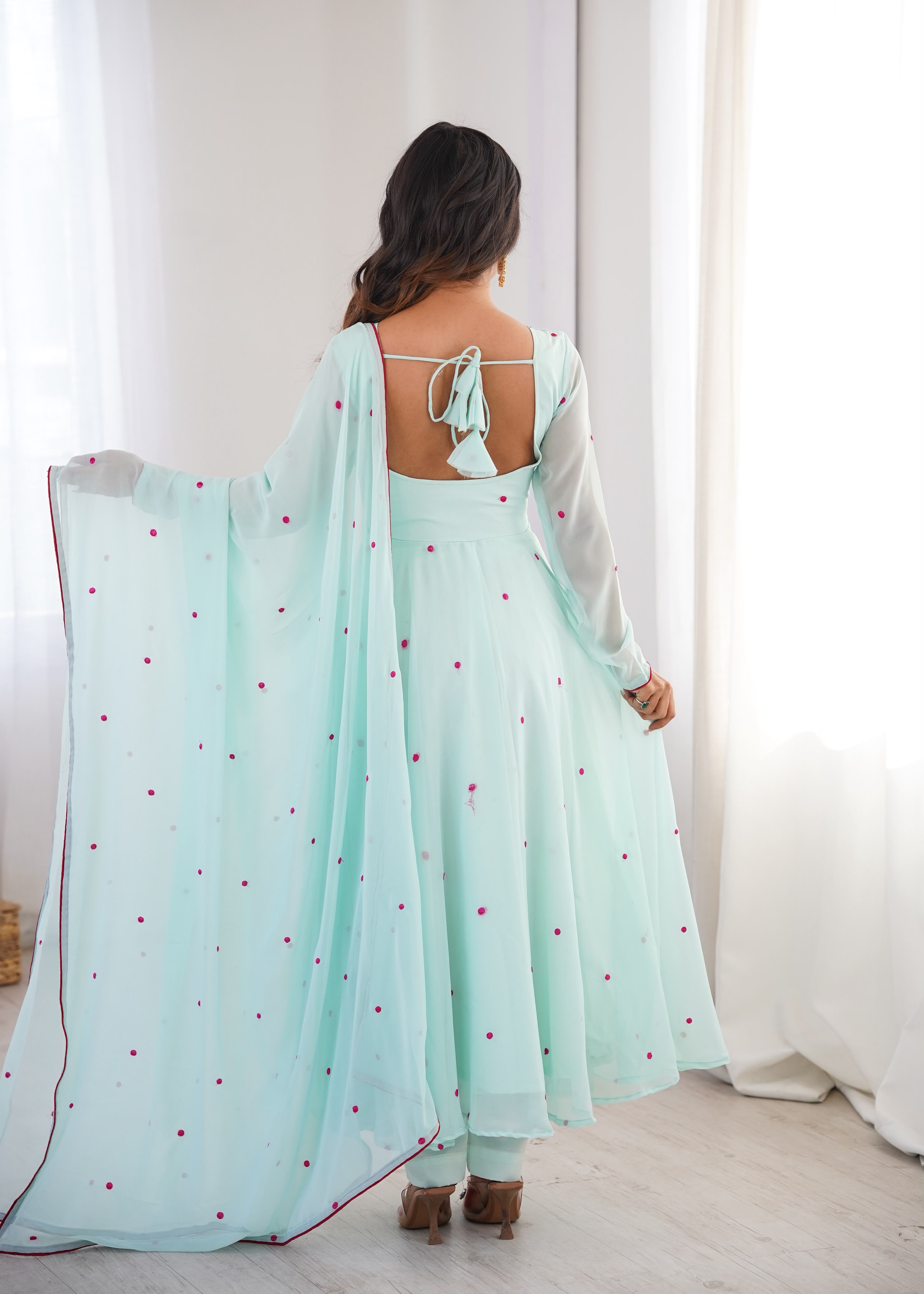 7.1-Meter Flared Heavy Faux Georgette Anarkali Suit Set with Thread Embroidery