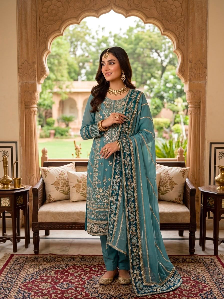 Heavy Embroidery Georgette Suit Set with Dupatta – Fully Stitched