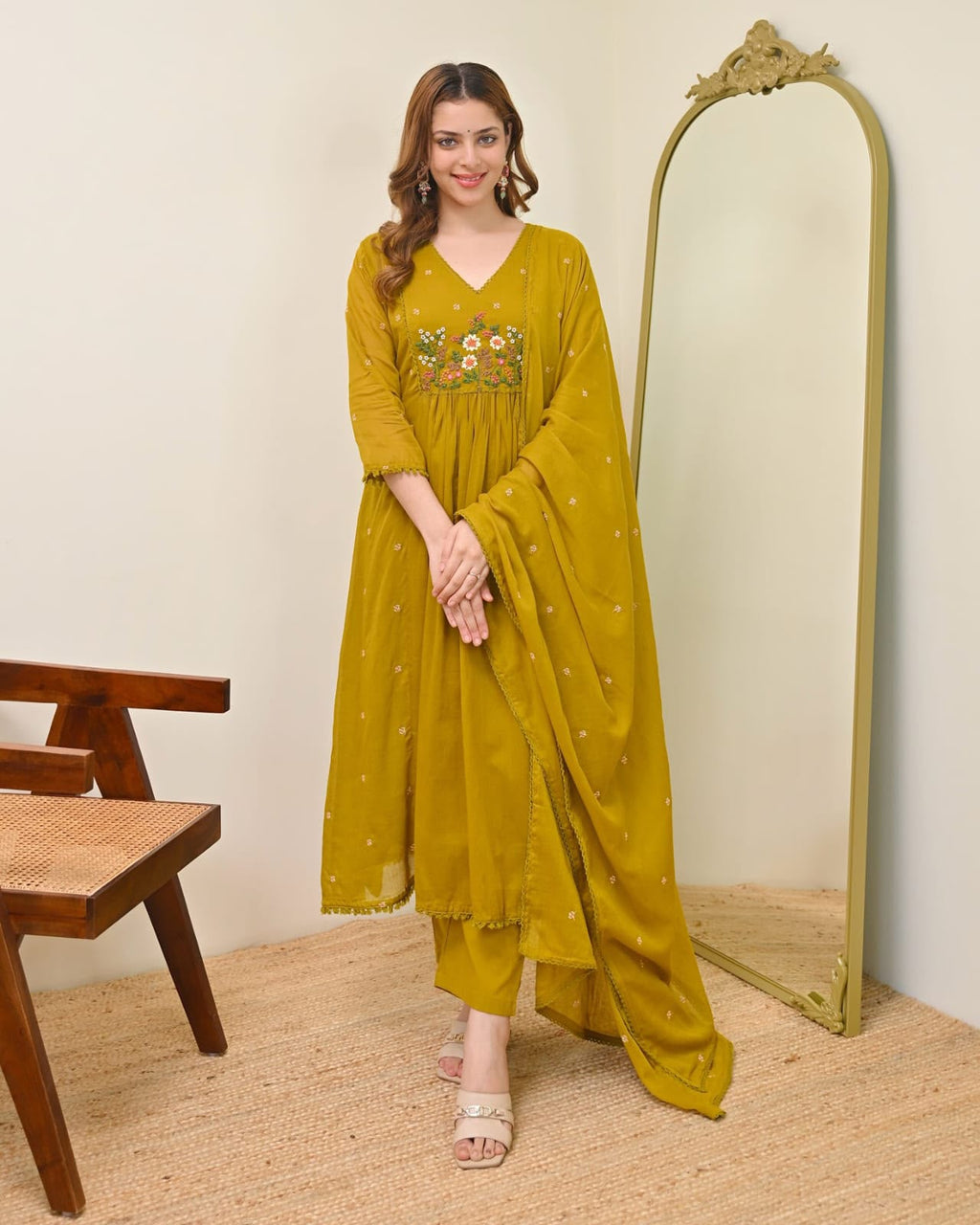 Pure Viscose Mul Chanderi Kurta Set with Embroidered Dupatta
