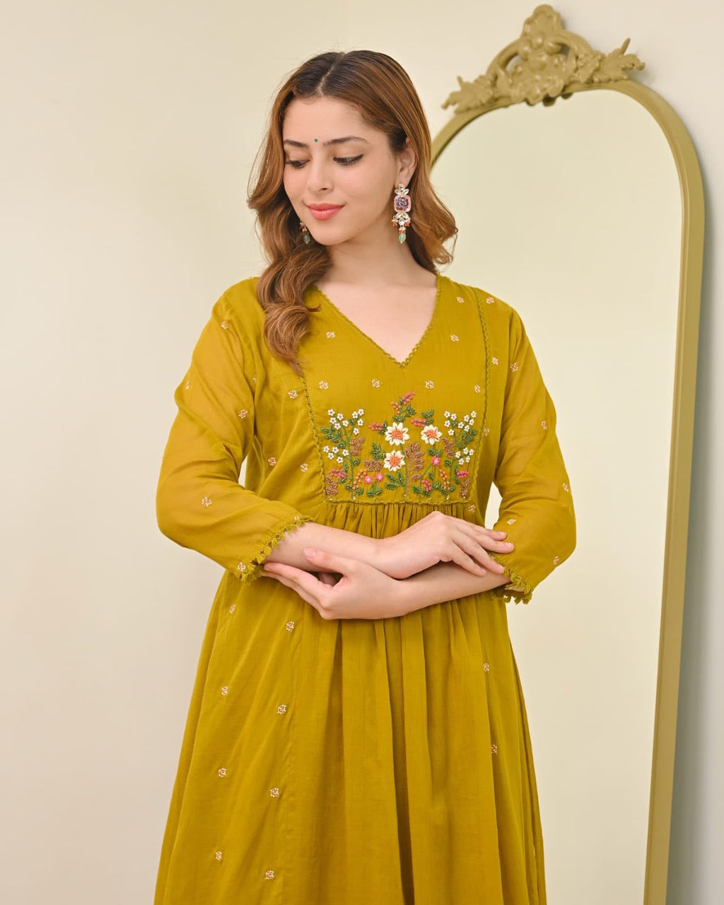 Pure Viscose Mul Chanderi Kurta Set with Embroidered Dupatta