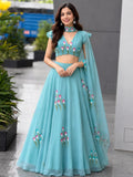 Handpainted Georgette Lehenga Choli Set with Designer Padded Blouse & Pleated Dupatta