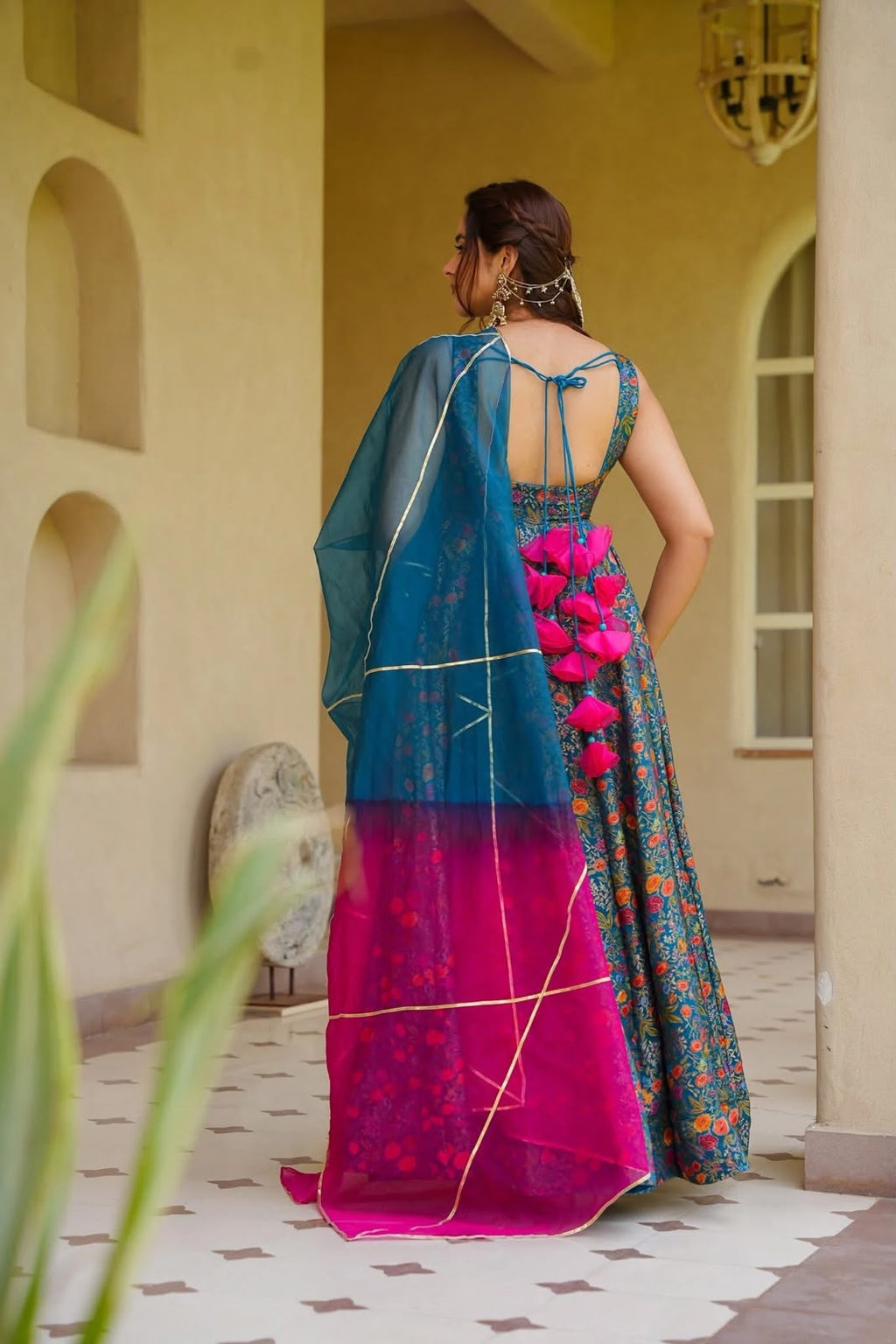 Exclusive Jimmy Organza Silk Digital Print Anarkali Gown with Dupatta