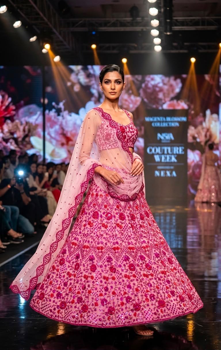 Pretty in Pink Sequins & Zari Embroidered Net Lehenga Choli Set with Dupatta