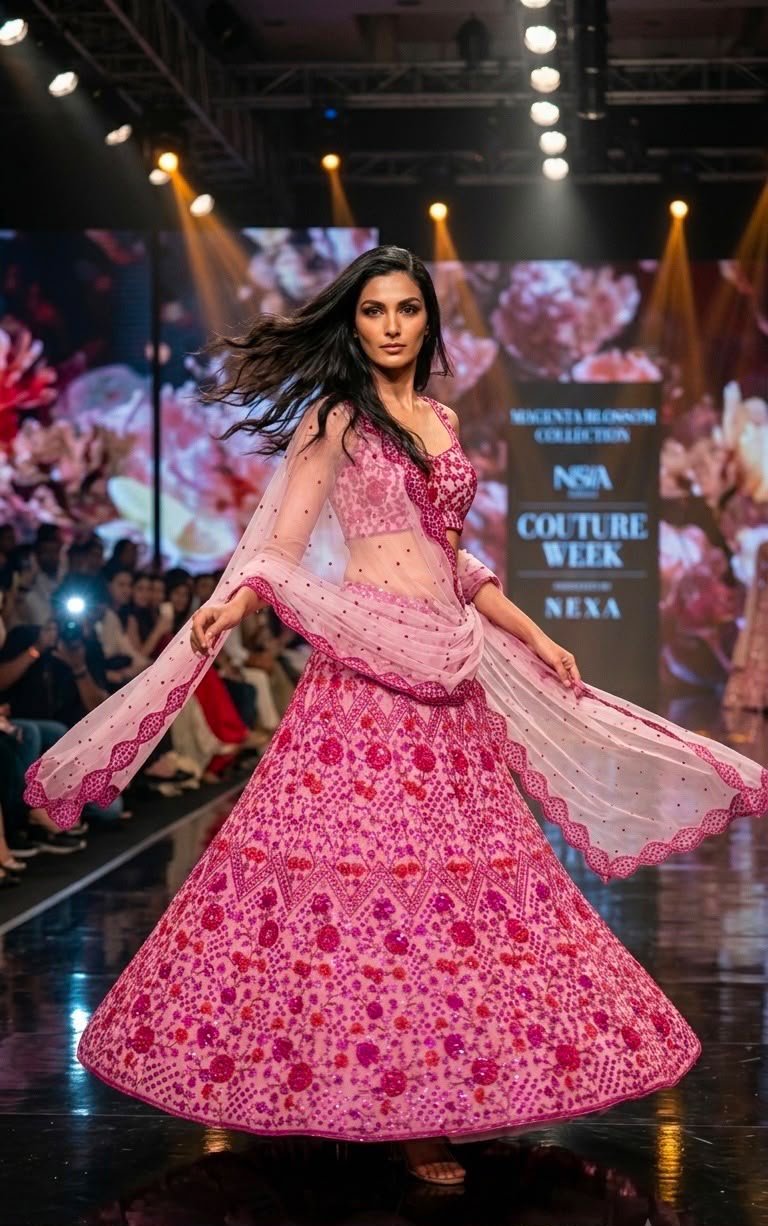 Pretty in Pink Sequins & Zari Embroidered Net Lehenga Choli Set with Dupatta