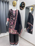 Pure Chinon Silk Digital Printed Top & Palazzo Set with Heavy Stone Work & Dupatta