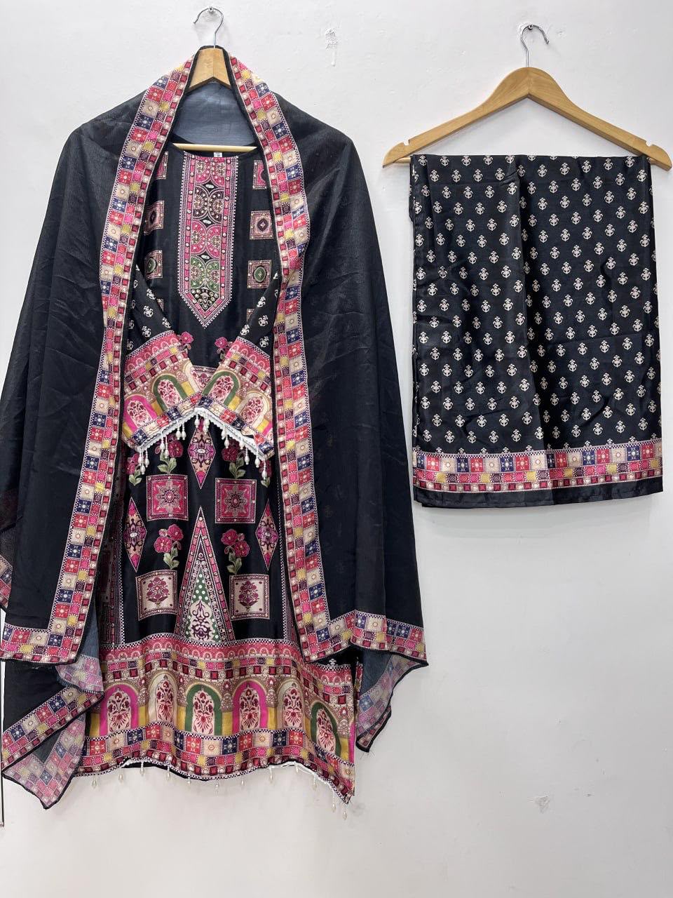 Pure Chinon Silk Digital Printed Top & Palazzo Set with Heavy Stone Work & Dupatta