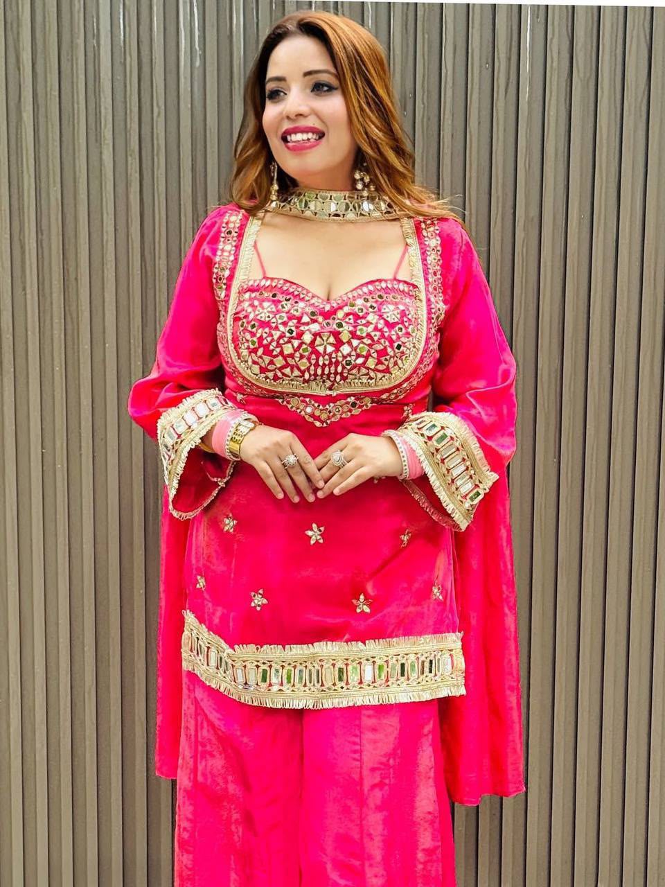 Exclusive 4-Piece Palazzo Set with Blouse & Real Mirror Embroidery Work