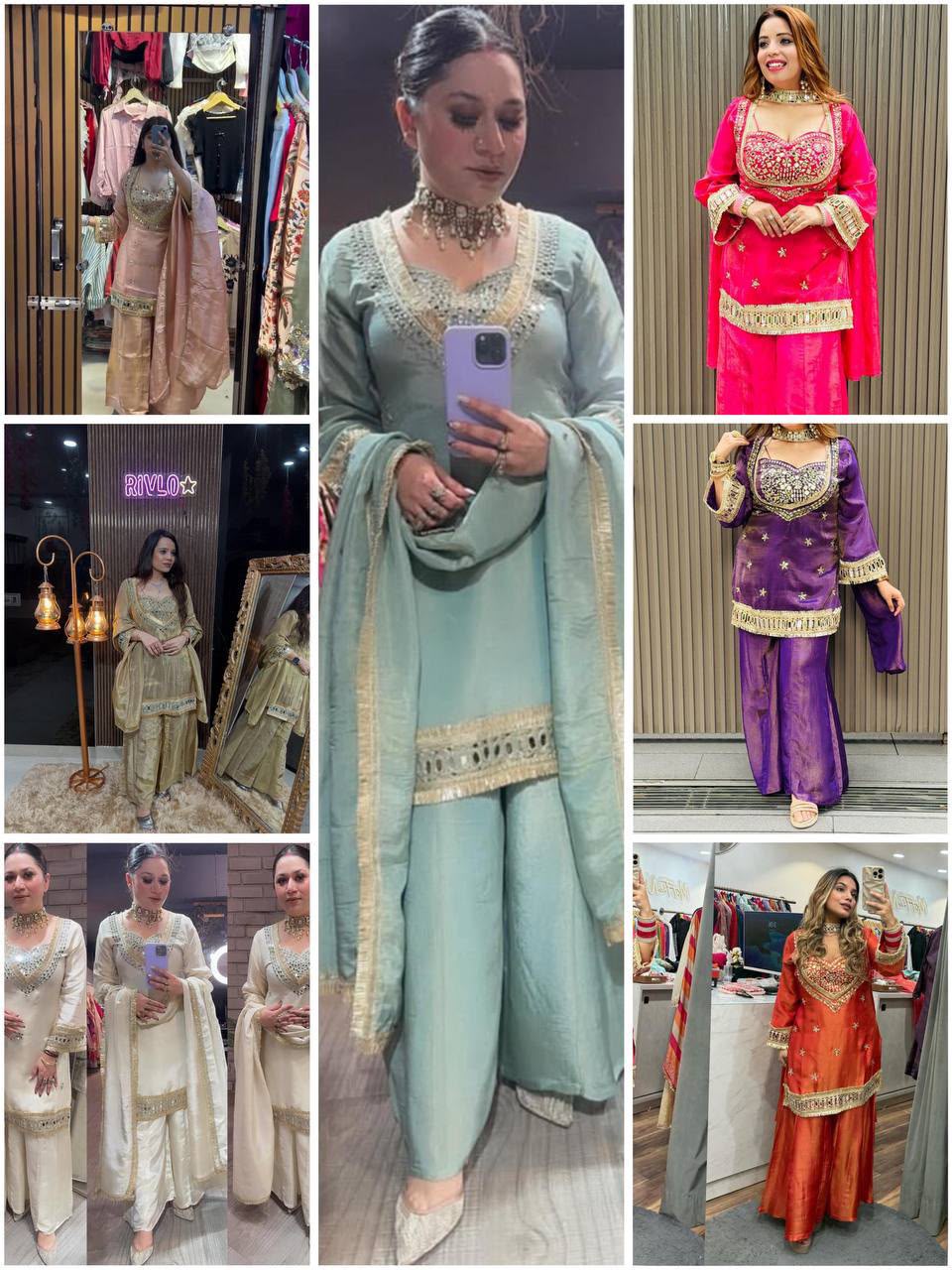 Exclusive 4-Piece Palazzo Set with Blouse & Real Mirror Embroidery Work