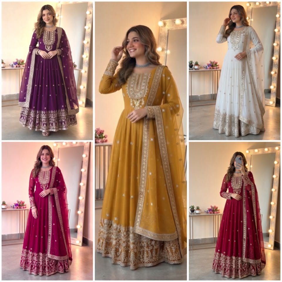 Heavy Georgette Embroidered Sequence Gown Set with Dupatta