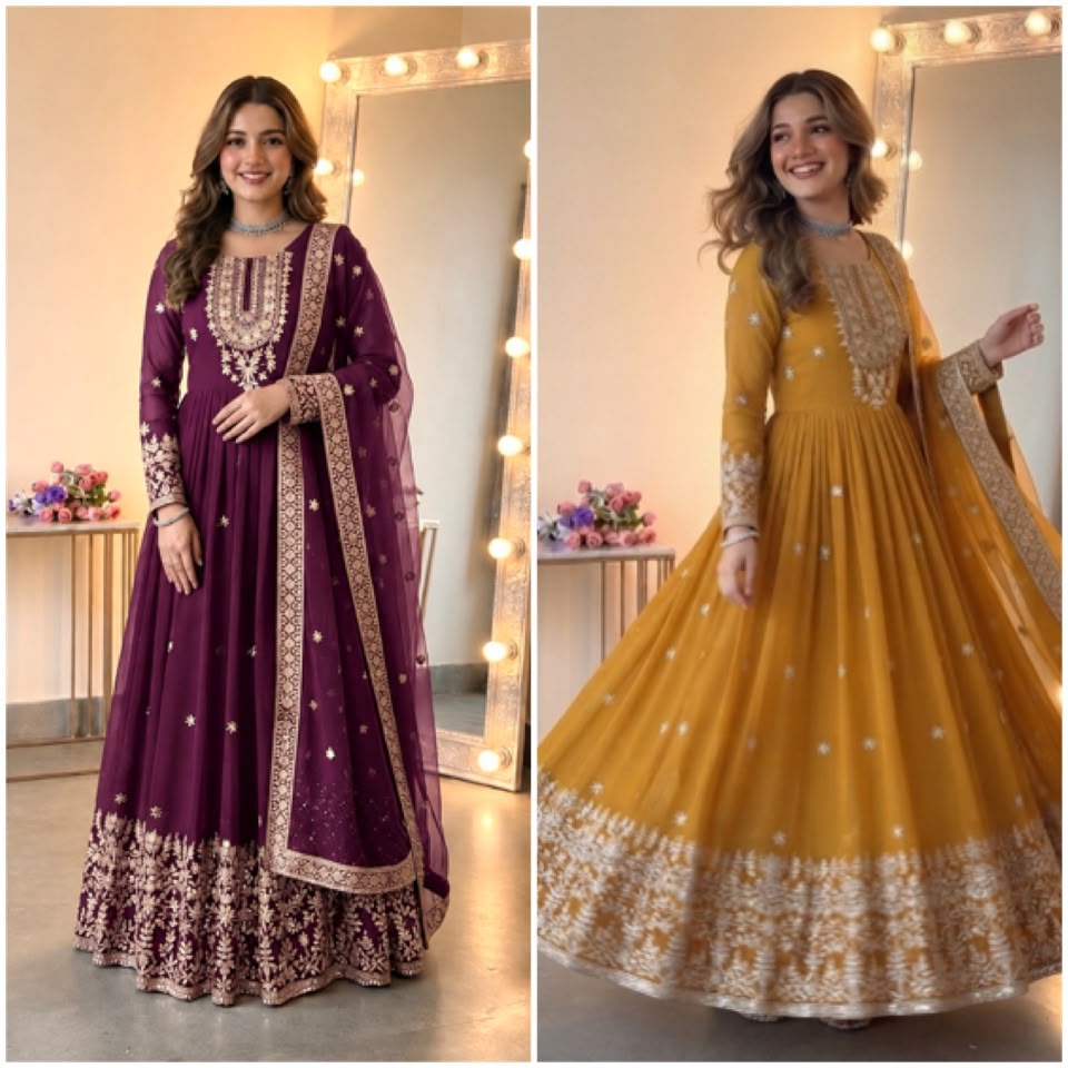 Heavy Georgette Embroidered Sequence Gown Set with Dupatta