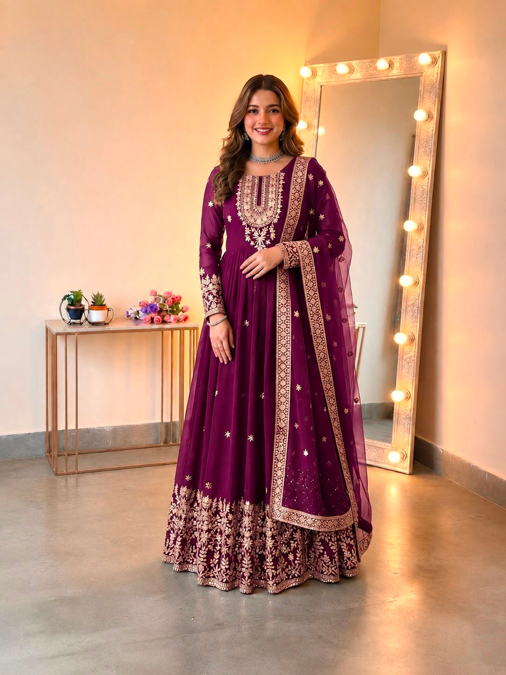 Heavy Georgette Embroidered Sequence Gown Set with Dupatta
