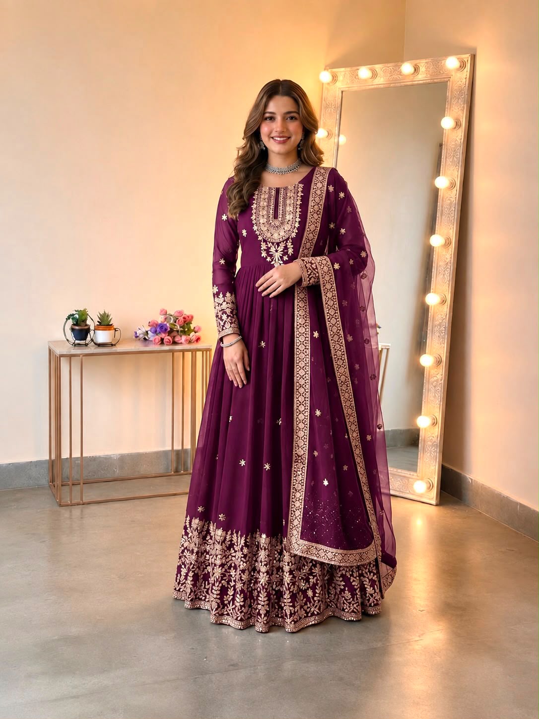 Heavy Georgette Embroidered Sequence Gown Set with Dupatta