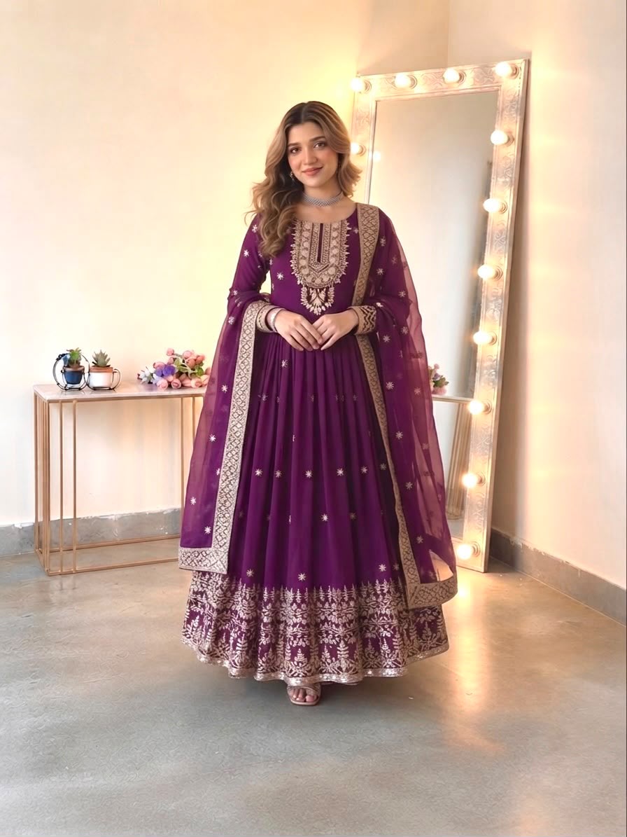 Heavy Georgette Embroidered Sequence Gown Set with Dupatta